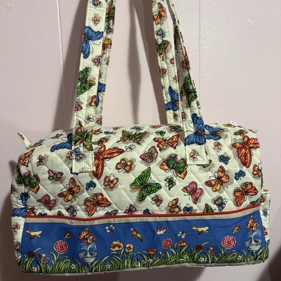 Quilted Butterfly Multi Color Motif Duffle Bag Purse W Matching Coin Pouch NEW - Picture 4 of 13